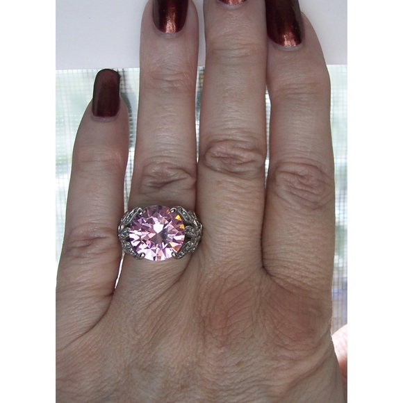 STAINLESS STEEL Huge Simulated Pink Sapphire Ring - Picture 2 of 12